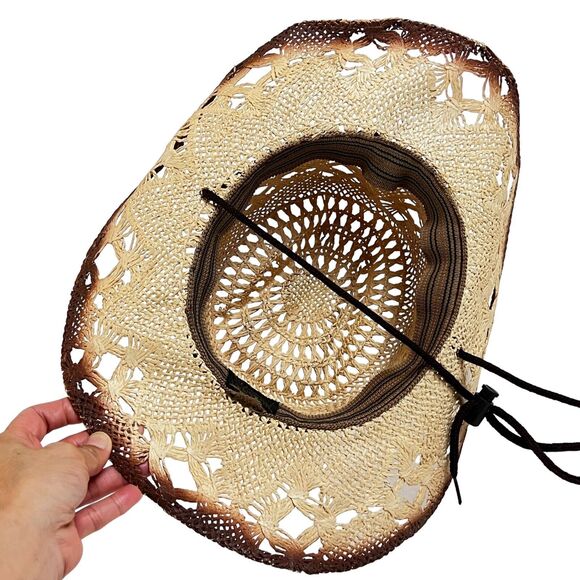 Moksman Straw Cowboy Western Braided Hat Shapable Brim Size M Excellent! main image 4